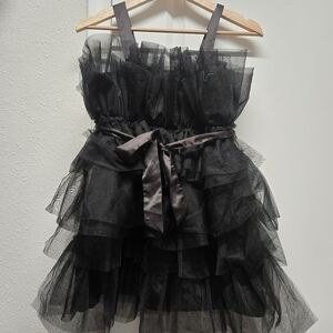 Allison + Kelly Black Tulle Layered Dress with Satin Bow